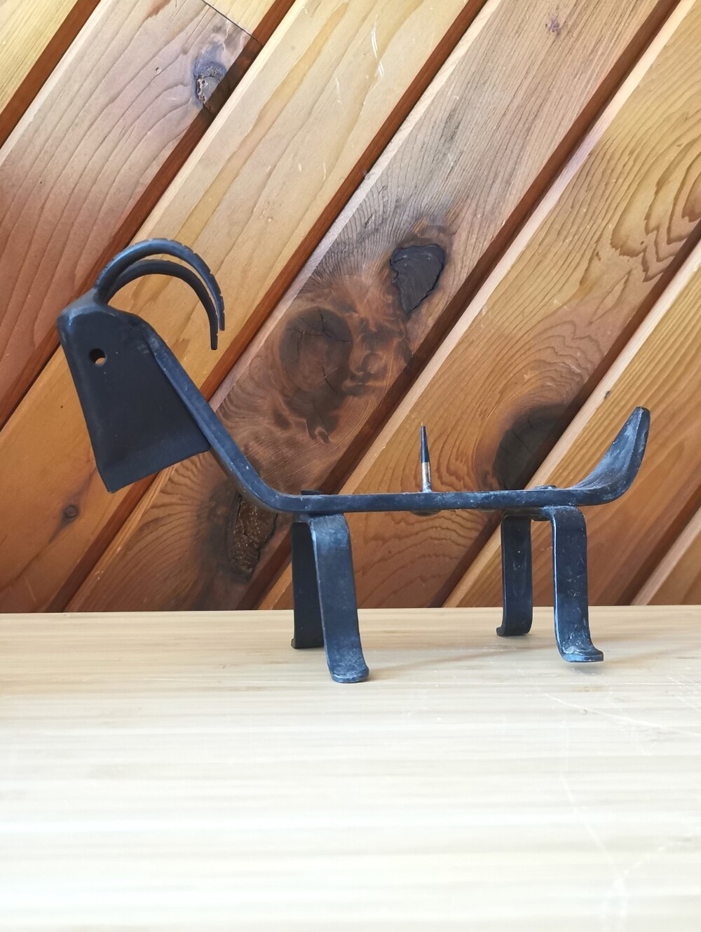 Vintage Brutalist Forged Iron Goat Candle Holder Mid Century Artisan Sculpture